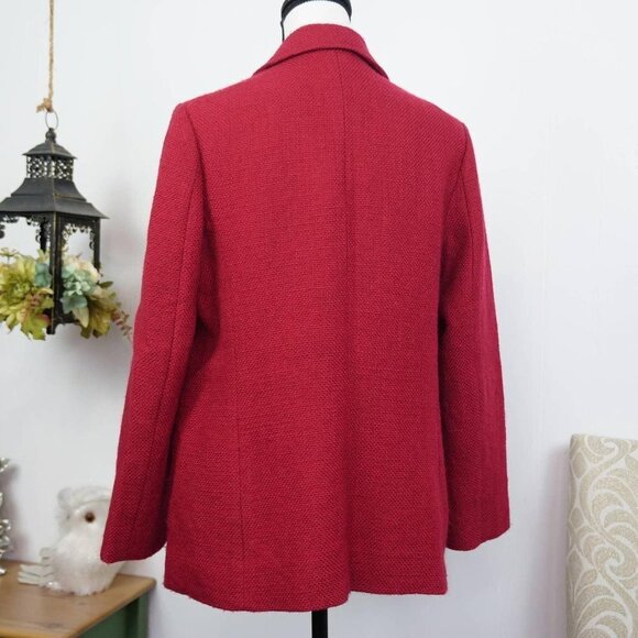 J. Jill Wool Raspberry Red Tweed Single Breasted Career Blazer / Jacket Size L - Picture 3 of 9